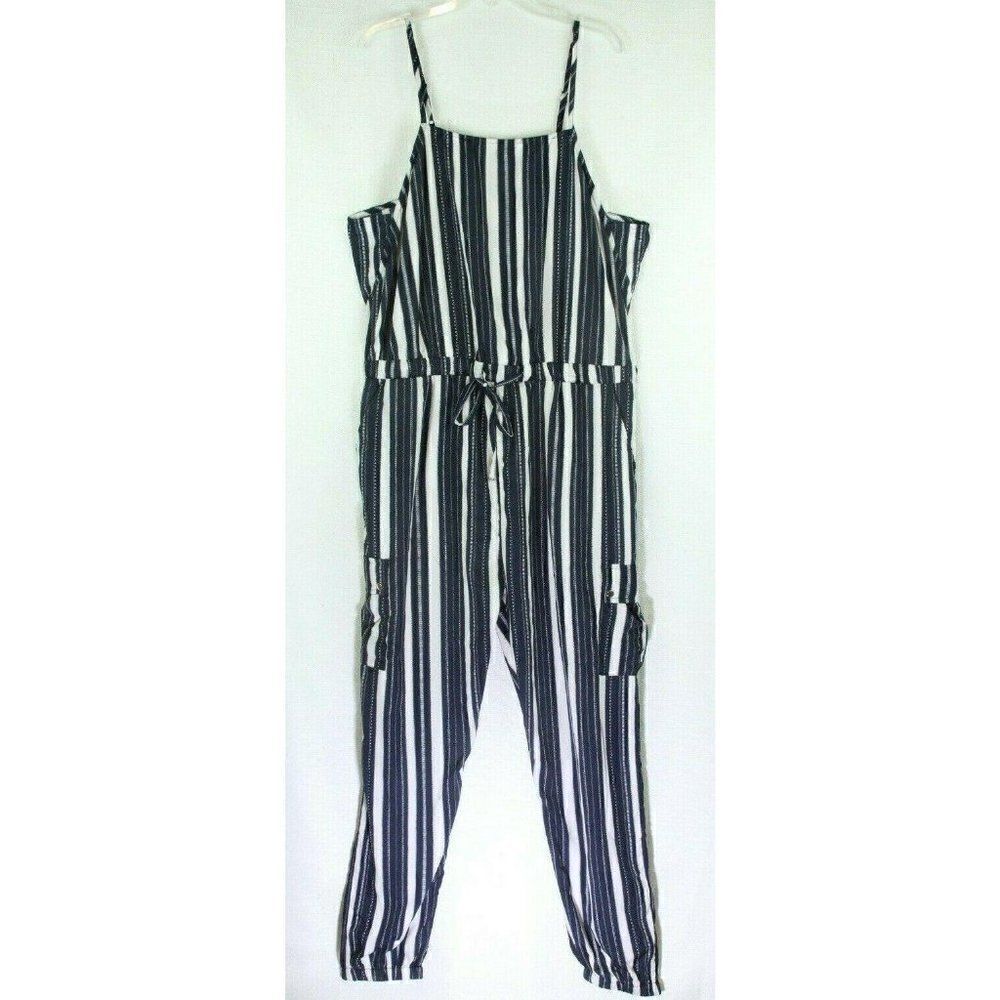 ThreadStory Womens Pants Jumpsuit Stripes Blue 1X